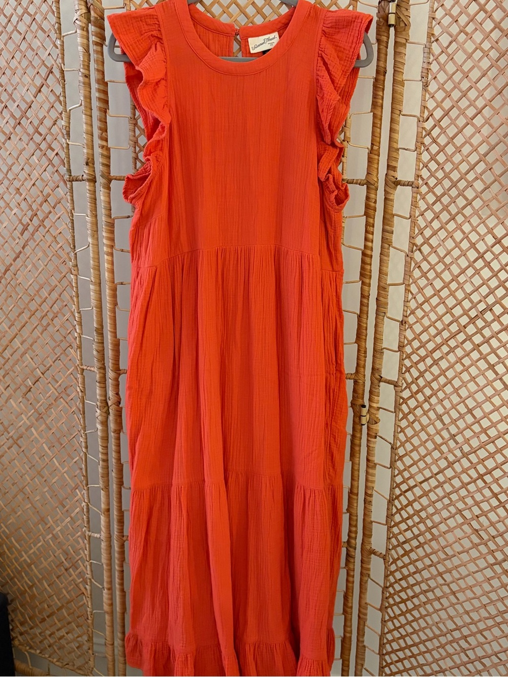 Universal Thread Women’s Ruffle-Sleeve Maxi Dress in Orange-Red